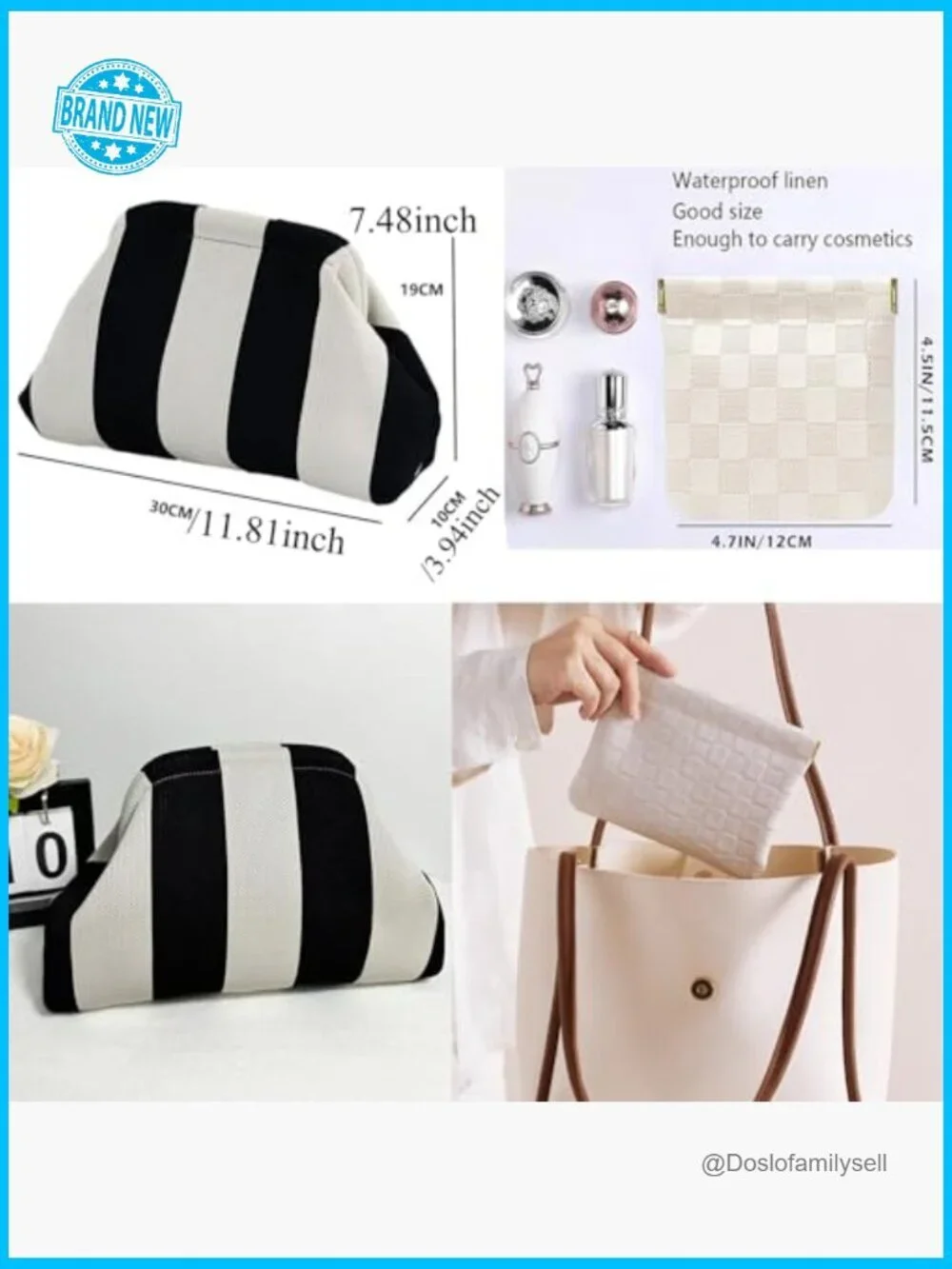 Woven Crochet Clutch Evening Bag Striped Dumpling Purse Vacation Handcrafted